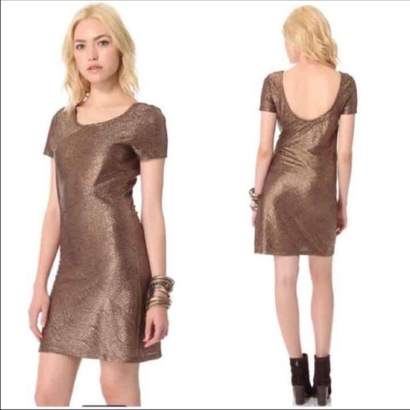 Free People Moonage Daydream Bronze Metallic Party Dress Size Small - Picture 7 of 15